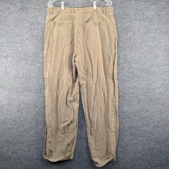 AXIS LA Men's Straight Leg Chino Pants Tan 36 Pleated Front Cuffed Hem Silk - Picture 5 of 10